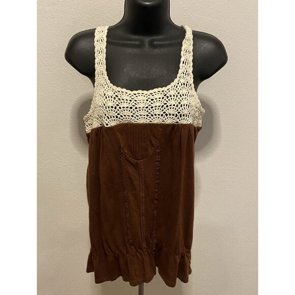 Decree Womens Size Medium Halter Top Wide Crocheted Halter Brown - Picture 1 of 10